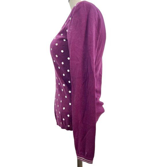 Tommy Hilfiger Womens Polka Dot Purple Sweater V-Neck Long Sleeve Size Medium - Picture 4 of 10